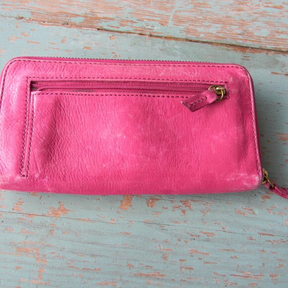 FOSSIL LARGE ZIP AROUND PINK LEATHER WALLET - Picture 4 of 7